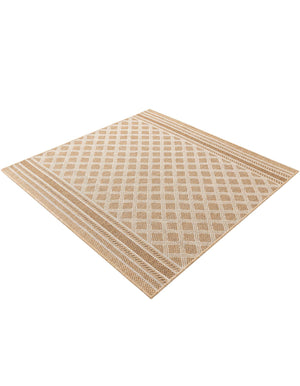 Natural 5' 1 x 5' 1 Outdoor Trellis Square Area Rug Weather Resistant for Patio, Deck, Terrace, Balcony, Porch Geometric Design Water Safe Outside Carpet for Sale at Rug Engine