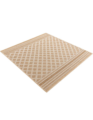 Natural 5' 1 x 5' 1 Outdoor Trellis Square Area Rug Weather Resistant for Patio, Deck, Terrace, Balcony, Porch Geometric Design Water Safe Outside Carpet for Sale at Rug Engine
