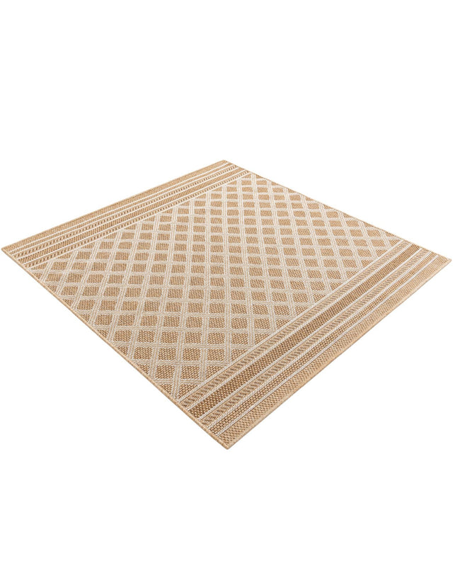 Natural 5' 1 x 5' 1 Outdoor Trellis Square Area Rug Weather Resistant for Patio, Deck, Terrace, Balcony, Porch Geometric Design Water Safe Outside Carpet for Sale at Rug Engine