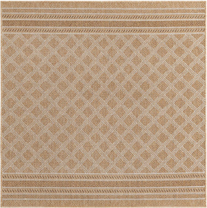 Natural 5' 1 x 5' 1 Outdoor Trellis Square Area Rug Weather Resistant for Patio, Deck, Terrace, Balcony, Porch Geometric Design Water Safe Outside Carpet for Sale at Rug Engine