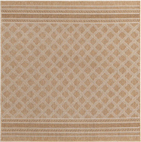 Natural 5' 1 x 5' 1 Outdoor Trellis Square Area Rug Weather Resistant for Patio, Deck, Terrace, Balcony, Porch Geometric Design Water Safe Outside Carpet for Sale at Rug Engine