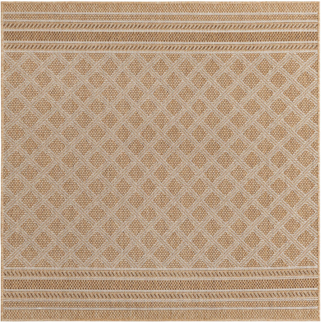 Natural 5' 1 x 5' 1 Outdoor Trellis Square Area Rug Weather Resistant for Patio, Deck, Terrace, Balcony, Porch Geometric Design Water Safe Outside Carpet for Sale at Rug Engine