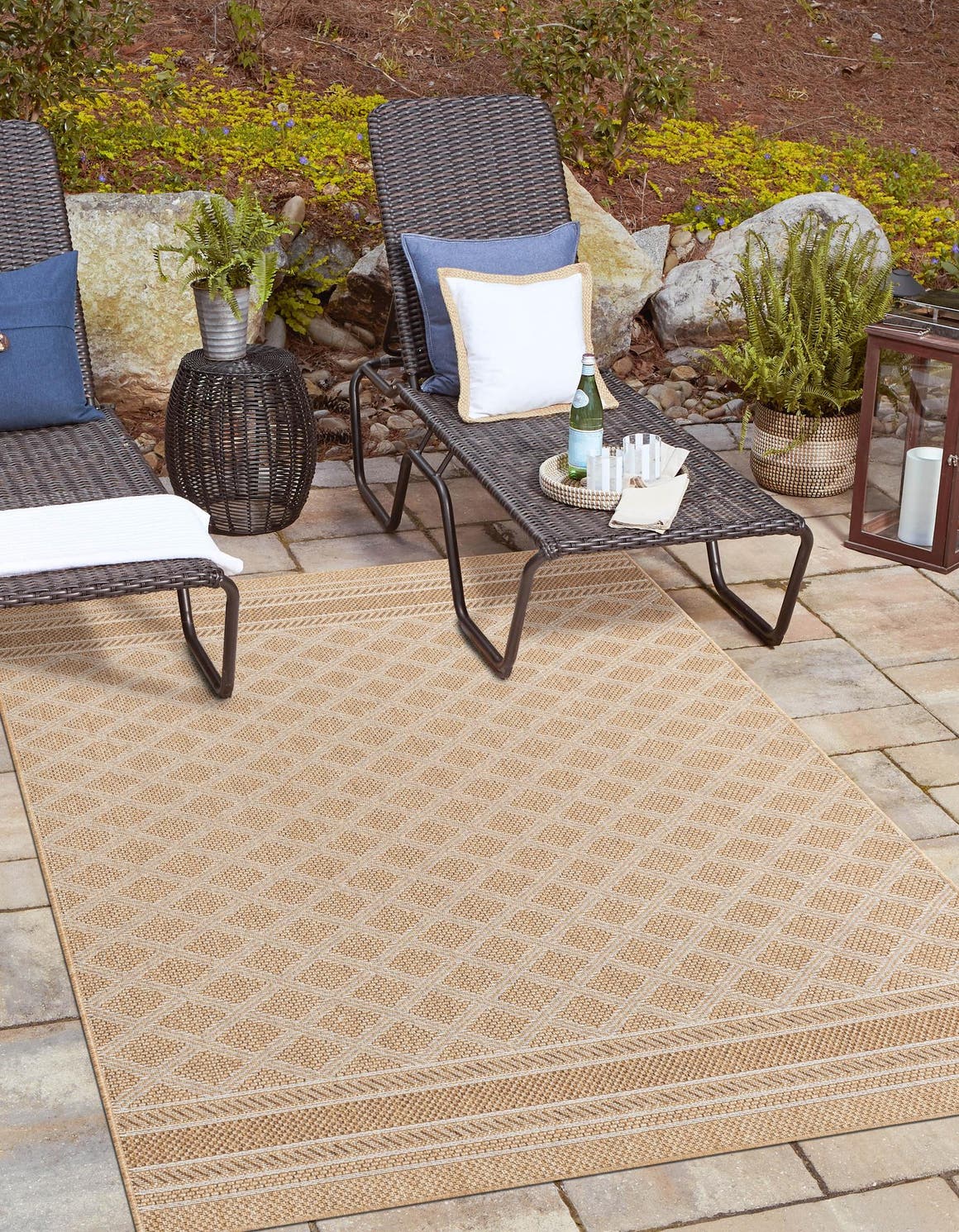 Natural 6' 1 x 9' Outdoor Trellis Rectangle Area Rug Weather Resistant for Patio, Deck, Terrace, Balcony, Porch Geometric Design Water Safe Outside Carpet for Sale at Rug Engine