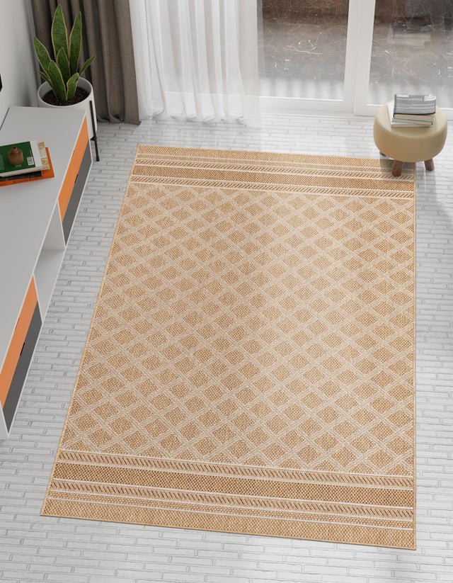Natural 5' 1 x 8' Outdoor Trellis Rectangle Area Rug Weather Resistant for Patio, Deck, Terrace, Balcony, Porch Geometric Design Water Safe Outside Carpet for Sale at Rug Engine