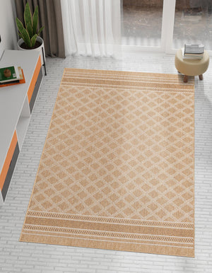 Natural 10' x 14' 1 Outdoor Trellis Rectangle Area Rug Weather Resistant for Patio, Deck, Terrace, Balcony, Porch Geometric Design Water Safe Outside Carpet for Sale at Rug Engine