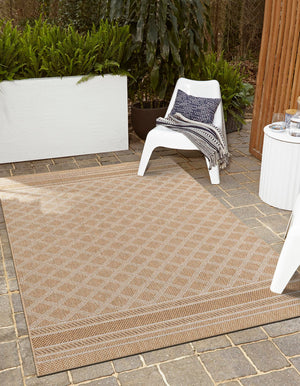 Natural 2' x 3' 1 Outdoor Trellis Rectangle Area Rug Weather Resistant for Patio, Deck, Terrace, Balcony, Porch Geometric Design Water Safe Outside Carpet for Sale at Rug Engine
