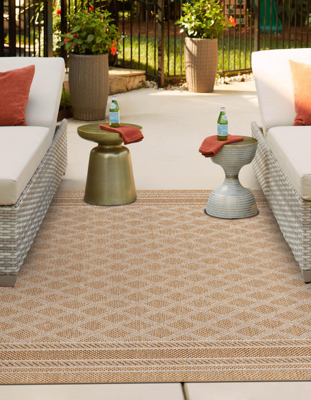 Natural 7' 1 x 10' Outdoor Trellis Rectangle Area Rug Weather Resistant for Patio, Deck, Terrace, Balcony, Porch Geometric Design Water Safe Outside Carpet for Sale at Rug Engine