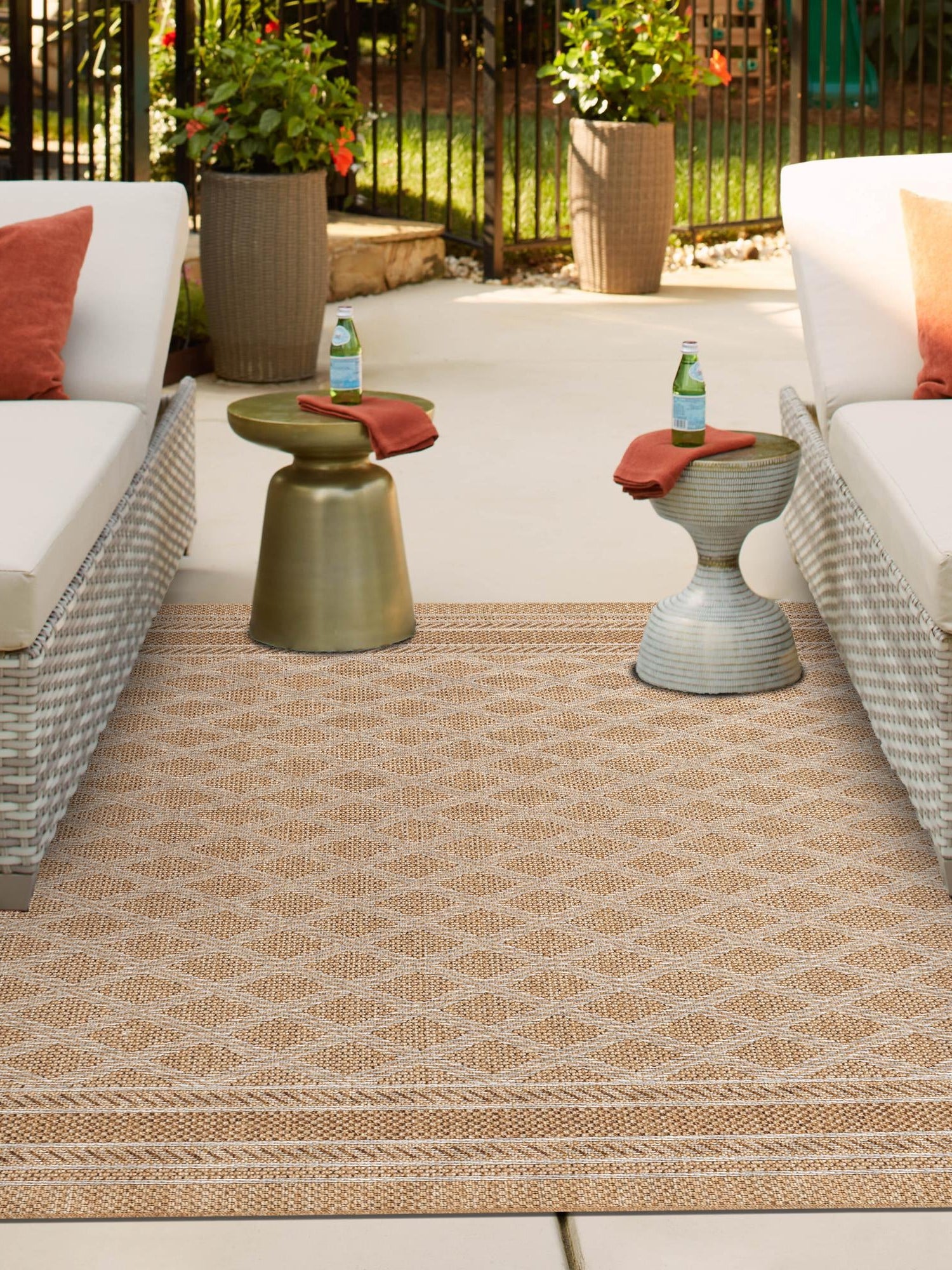 Natural 5' 1 x 8' Outdoor Trellis Rectangle Area Rug Weather Resistant for Patio, Deck, Terrace, Balcony, Porch Geometric Design Water Safe Outside Carpet for Sale at Rug Engine