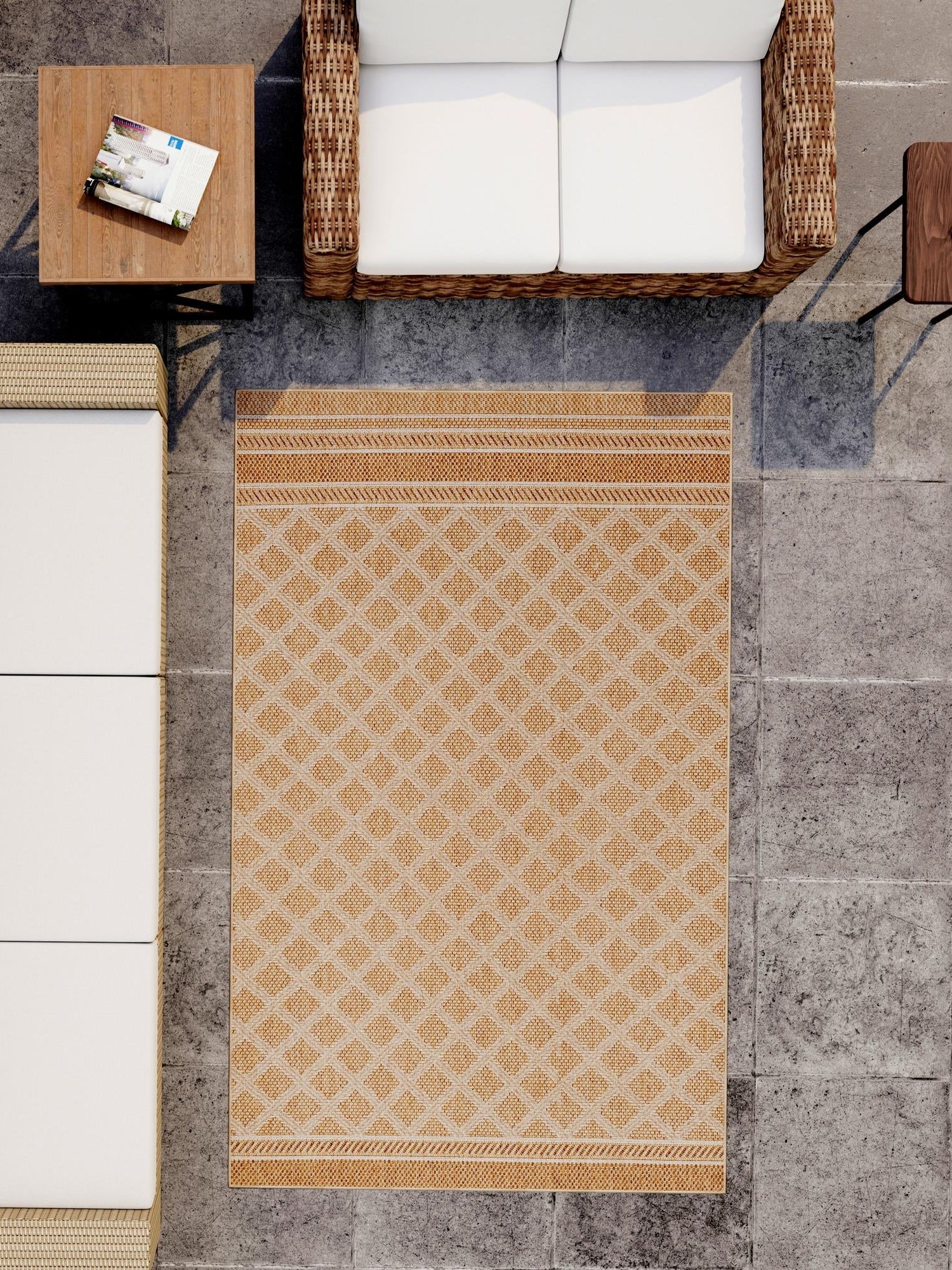 Natural 10' x 14' 1 Outdoor Trellis Rectangle Area Rug Weather Resistant for Patio, Deck, Terrace, Balcony, Porch Geometric Design Water Safe Outside Carpet for Sale at Rug Engine