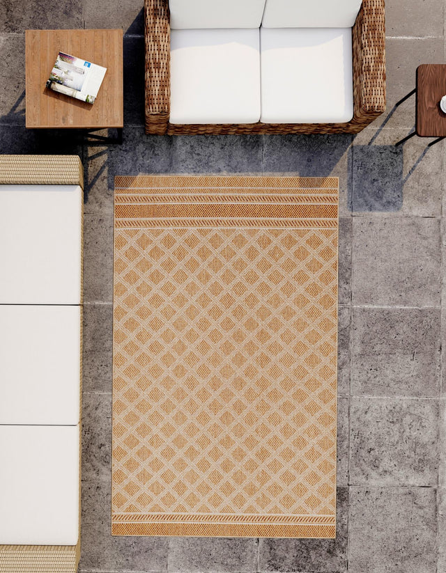 Natural 5' 1 x 8' Outdoor Trellis Rectangle Area Rug Weather Resistant for Patio, Deck, Terrace, Balcony, Porch Geometric Design Water Safe Outside Carpet for Sale at Rug Engine