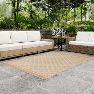 Natural 2' x 3' 1 Outdoor Trellis Rectangle Area Rug Weather Resistant for Patio, Deck, Terrace, Balcony, Porch Geometric Design Water Safe Outside Carpet for Sale at Rug Engine