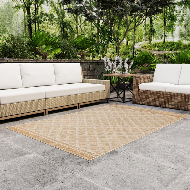 Natural 2' x 3' 1 Outdoor Trellis Rectangle Area Rug Weather Resistant for Patio, Deck, Terrace, Balcony, Porch Geometric Design Water Safe Outside Carpet for Sale at Rug Engine