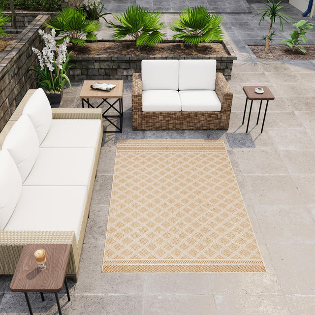 Natural 2' x 3' 1 Outdoor Trellis Rectangle Area Rug Weather Resistant for Patio, Deck, Terrace, Balcony, Porch Geometric Design Water Safe Outside Carpet for Sale at Rug Engine