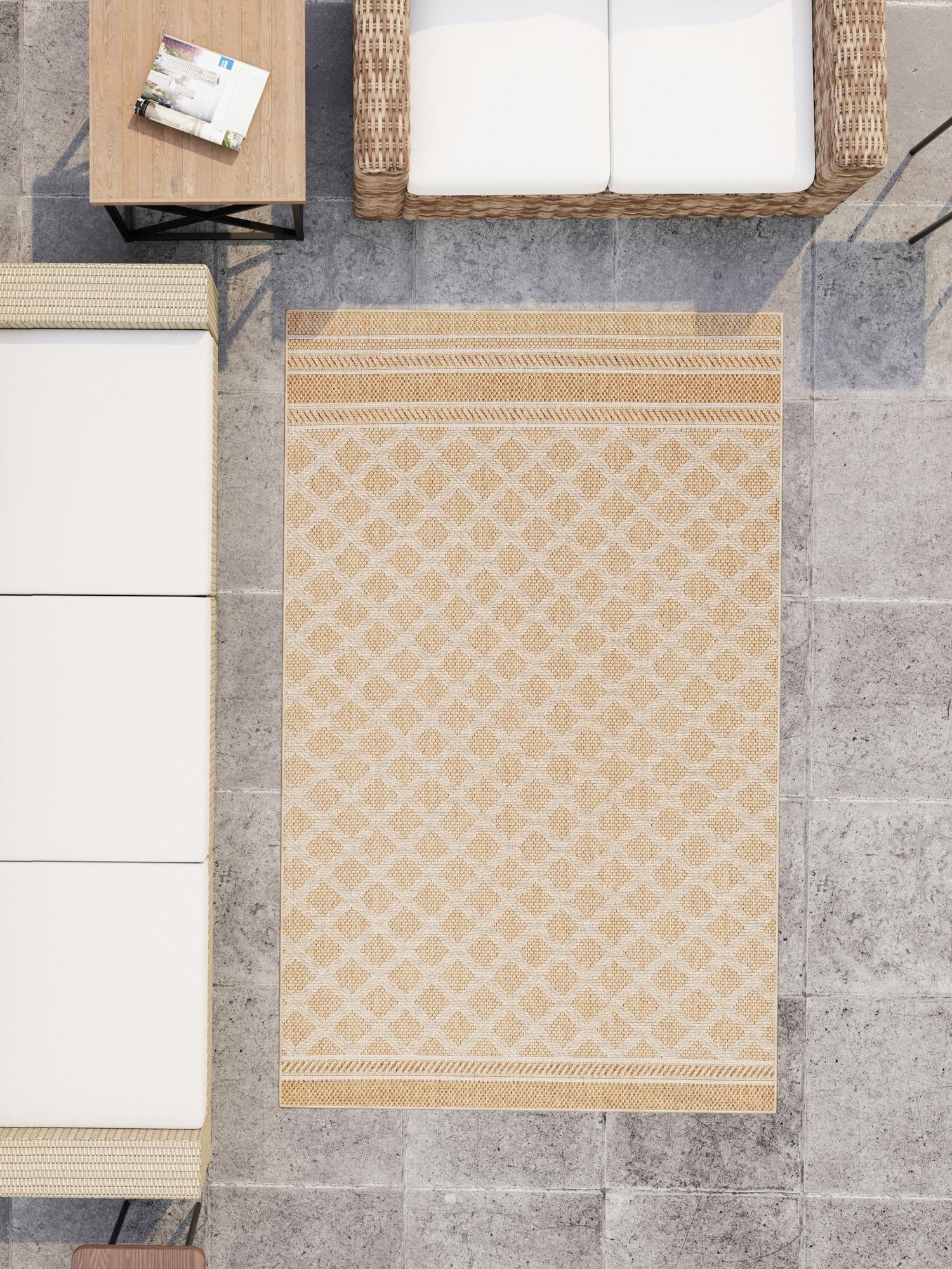 Natural 5' 1 x 8' Outdoor Trellis Rectangle Area Rug Weather Resistant for Patio, Deck, Terrace, Balcony, Porch Geometric Design Water Safe Outside Carpet for Sale at Rug Engine