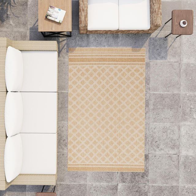Natural 10' x 14' 1 Outdoor Trellis Rectangle Area Rug Weather Resistant for Patio, Deck, Terrace, Balcony, Porch Geometric Design Water Safe Outside Carpet for Sale at Rug Engine