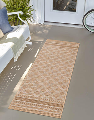 Natural 2' x 8' Outdoor Trellis Runner Area Rug Weather Resistant for Patio, Deck, Terrace, Balcony, Porch Geometric Design Water Safe Outside Carpet for Sale at Rug Engine