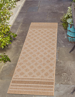 Natural 2' x 8' Outdoor Trellis Runner Area Rug Weather Resistant for Patio, Deck, Terrace, Balcony, Porch Geometric Design Water Safe Outside Carpet for Sale at Rug Engine