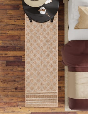 Natural 2' x 6' 1 Outdoor Trellis Runner Area Rug Weather Resistant for Patio, Deck, Terrace, Balcony, Porch Geometric Design Water Safe Outside Carpet for Sale at Rug Engine