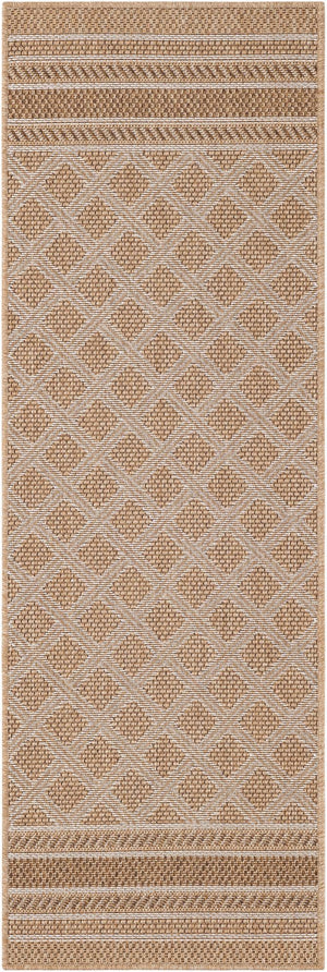 Natural 2' x 6' 1 Outdoor Trellis Runner Area Rug Weather Resistant for Patio, Deck, Terrace, Balcony, Porch Geometric Design Water Safe Outside Carpet for Sale at Rug Engine