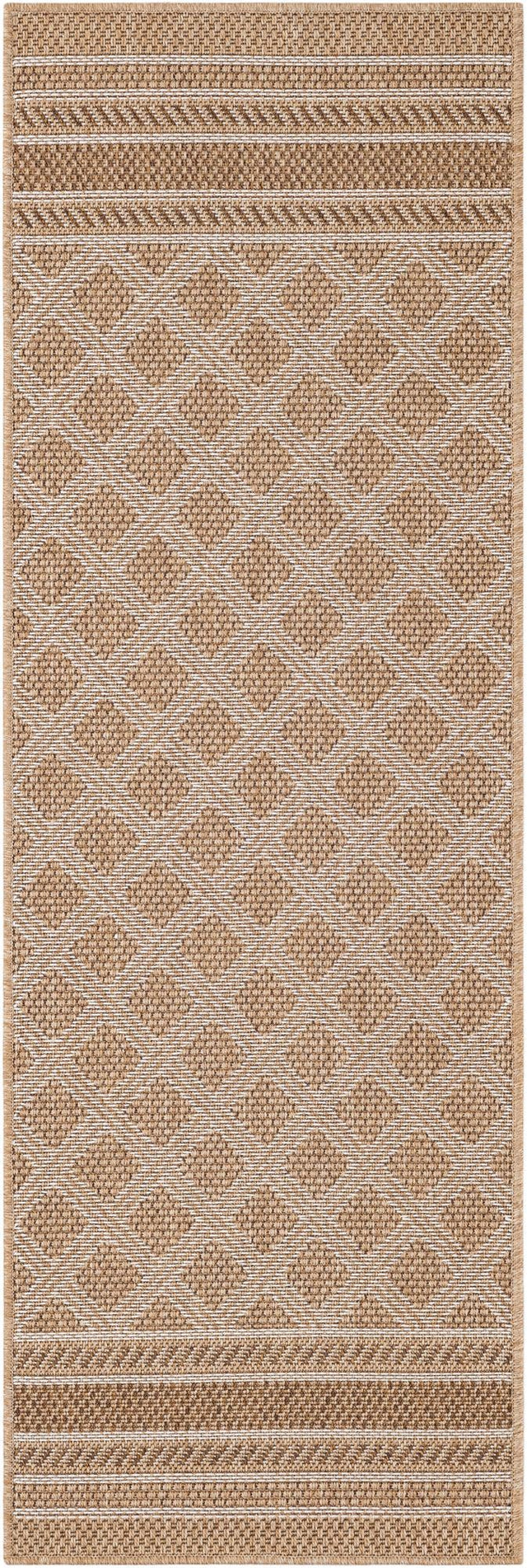 Natural 2' x 6' 1 Outdoor Trellis Runner Area Rug Weather Resistant for Patio, Deck, Terrace, Balcony, Porch Geometric Design Water Safe Outside Carpet for Sale at Rug Engine