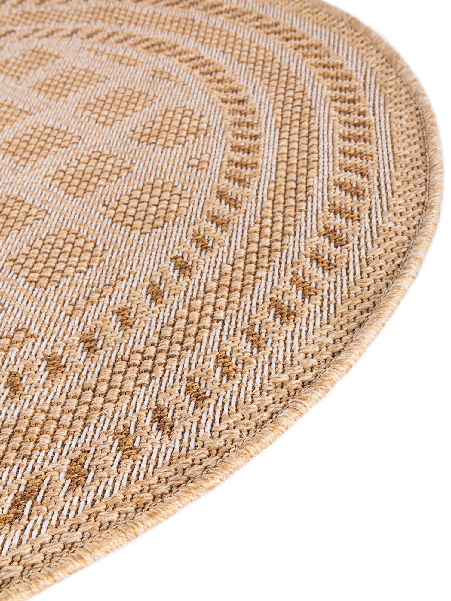 Natural 3' 3 x 3' 3 Outdoor Trellis Round Area Rug Weather Resistant for Patio, Deck, Terrace, Balcony, Porch Geometric Design Water Safe Outside Carpet for Sale at Rug Engine