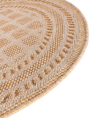Natural 3' 3 x 3' 3 Outdoor Trellis Round Area Rug Weather Resistant for Patio, Deck, Terrace, Balcony, Porch Geometric Design Water Safe Outside Carpet for Sale at Rug Engine