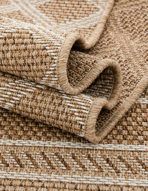 Natural 5' 1 x 5' 1 Outdoor Trellis Round Area Rug Weather Resistant for Patio, Deck, Terrace, Balcony, Porch Geometric Design Water Safe Outside Carpet for Sale at Rug Engine