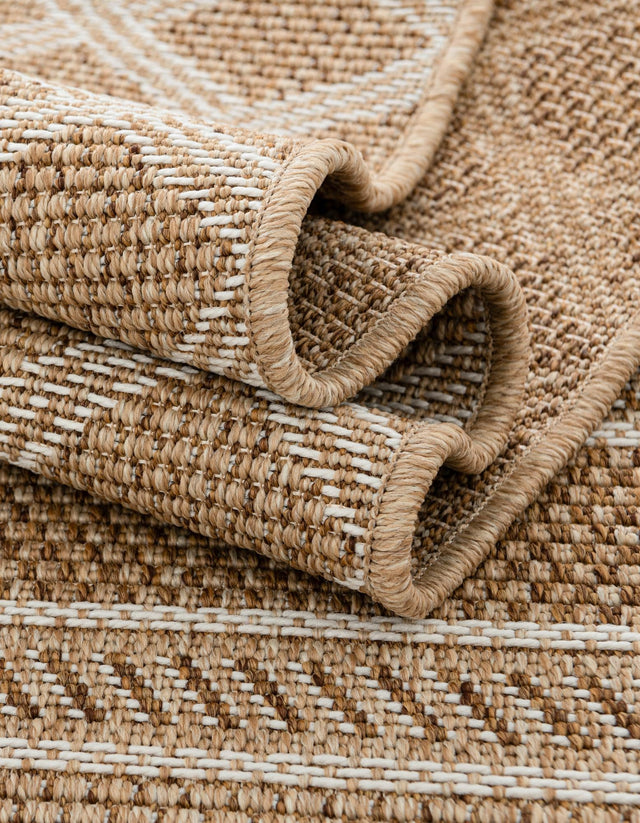 Natural 3' 3 x 3' 3 Outdoor Trellis Round Area Rug Weather Resistant for Patio, Deck, Terrace, Balcony, Porch Geometric Design Water Safe Outside Carpet for Sale at Rug Engine