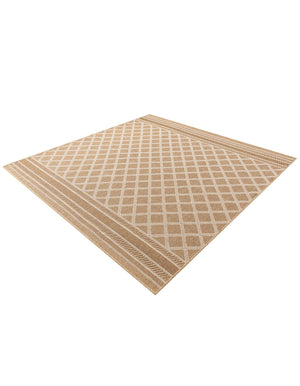 Natural 7' 10 x 7' 10 Outdoor Trellis Square Area Rug Weather Resistant for Patio, Deck, Terrace, Balcony, Porch Geometric Design Water Safe Outside Carpet for Sale at Rug Engine