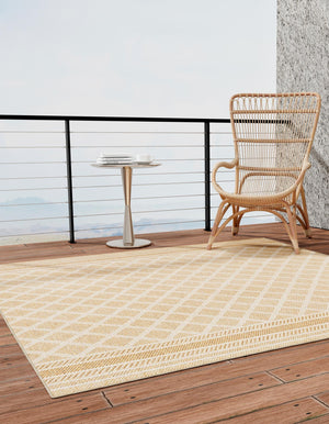 Natural 7' 10 x 7' 10 Outdoor Trellis Square Area Rug Weather Resistant for Patio, Deck, Terrace, Balcony, Porch Geometric Design Water Safe Outside Carpet for Sale at Rug Engine