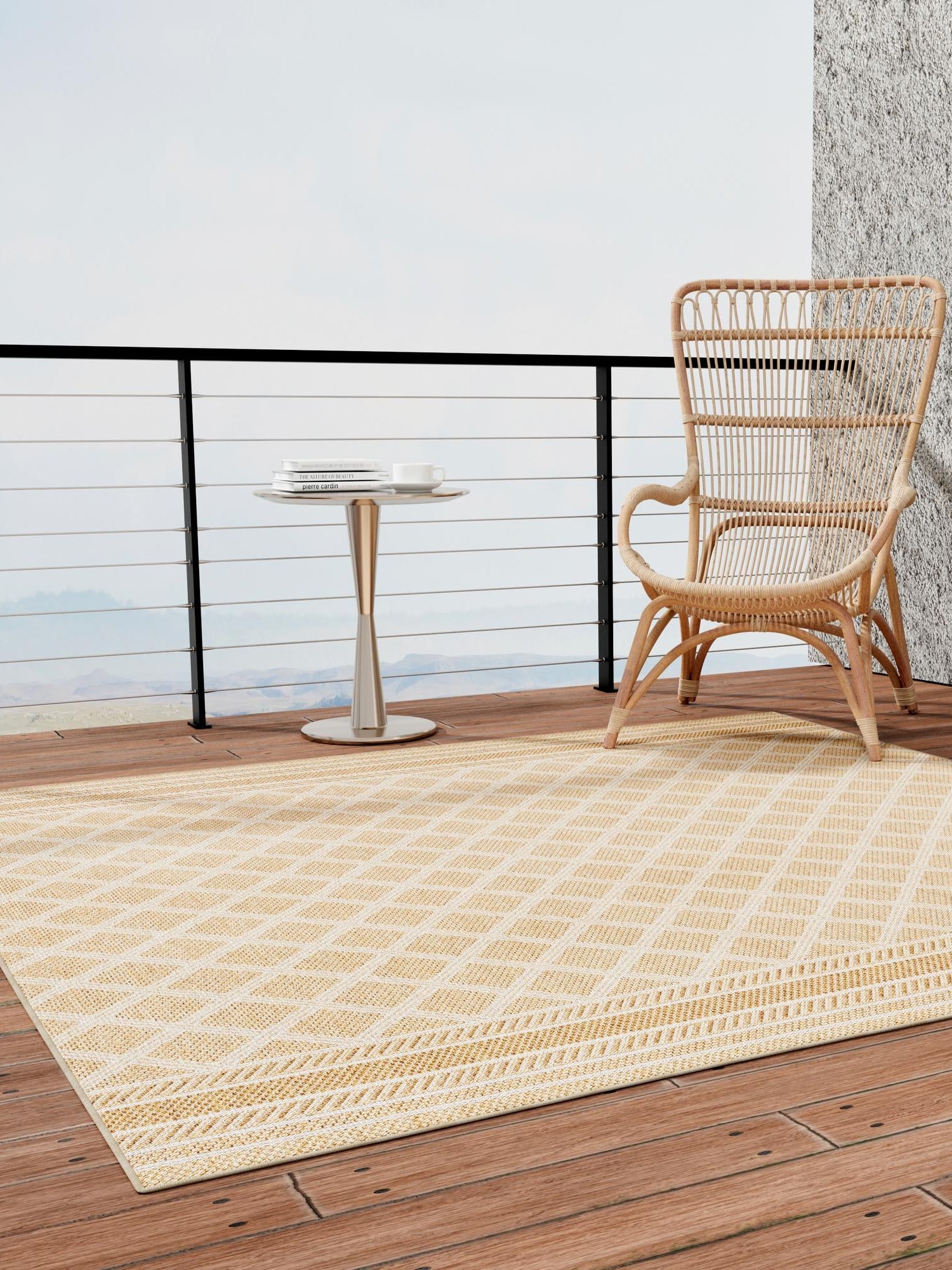 Natural 10' x 10' Outdoor Trellis Square Area Rug Weather Resistant for Patio, Deck, Terrace, Balcony, Porch Geometric Design Water Safe Outside Carpet for Sale at Rug Engine