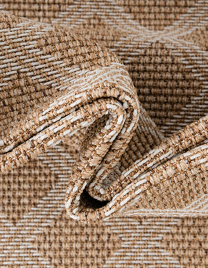 Natural 5' 1 x 5' 1 Outdoor Trellis Square Area Rug Weather Resistant for Patio, Deck, Terrace, Balcony, Porch Geometric Design Water Safe Outside Carpet for Sale at Rug Engine