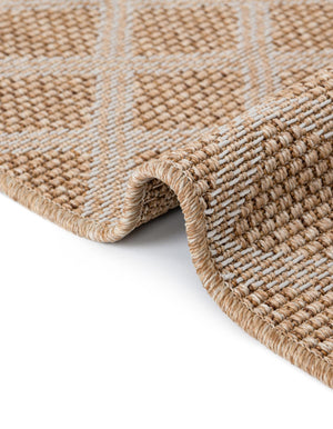 Natural 7' 10 x 7' 10 Outdoor Trellis Square Area Rug Weather Resistant for Patio, Deck, Terrace, Balcony, Porch Geometric Design Water Safe Outside Carpet for Sale at Rug Engine