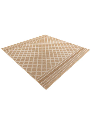 Natural 7' 10 x 7' 10 Outdoor Trellis Square Area Rug Weather Resistant for Patio, Deck, Terrace, Balcony, Porch Geometric Design Water Safe Outside Carpet for Sale at Rug Engine