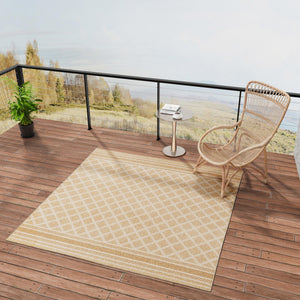 Natural 7' 10 x 7' 10 Outdoor Trellis Square Area Rug Weather Resistant for Patio, Deck, Terrace, Balcony, Porch Geometric Design Water Safe Outside Carpet for Sale at Rug Engine