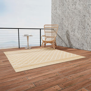 Natural 7' 10 x 7' 10 Outdoor Trellis Square Area Rug Weather Resistant for Patio, Deck, Terrace, Balcony, Porch Geometric Design Water Safe Outside Carpet for Sale at Rug Engine