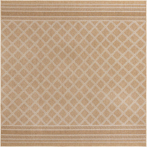 Natural 7' 10 x 7' 10 Outdoor Trellis Square Area Rug Weather Resistant for Patio, Deck, Terrace, Balcony, Porch Geometric Design Water Safe Outside Carpet for Sale at Rug Engine