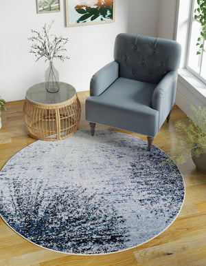 Blue and Gray 7' 10 x 7' 10 Tucson Round Area Rug 100% Polyester Unique Modern Carpet for Dining Rooms, Living Room, Bedrooms, Office Space for Sale at Rug Engine