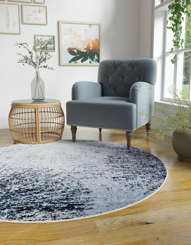 Blue and Gray 5' 3 x 5' 3 Tucson Round Area Rug 100% Polyester Unique Modern Carpet for Dining Rooms, Living Room, Bedrooms, Office Space for Sale at Rug Engine