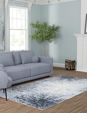 Blue and Gray 5' 3 x 8' Tucson Rectangle Area Rug 100% Polyester Unique Modern Carpet for Dining Rooms, Living Room, Bedrooms, Office Space for Sale at Rug Engine