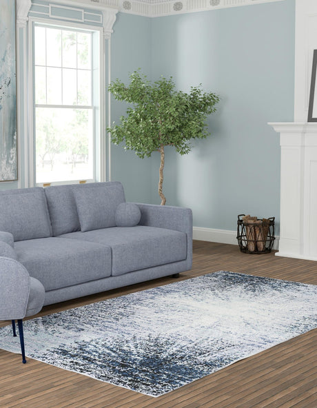 Blue and Gray 7' 10 x 10' Tucson Rectangle Area Rug 100% Polyester Unique Modern Carpet for Dining Rooms, Living Room, Bedrooms, Office Space for Sale at Rug Engine
