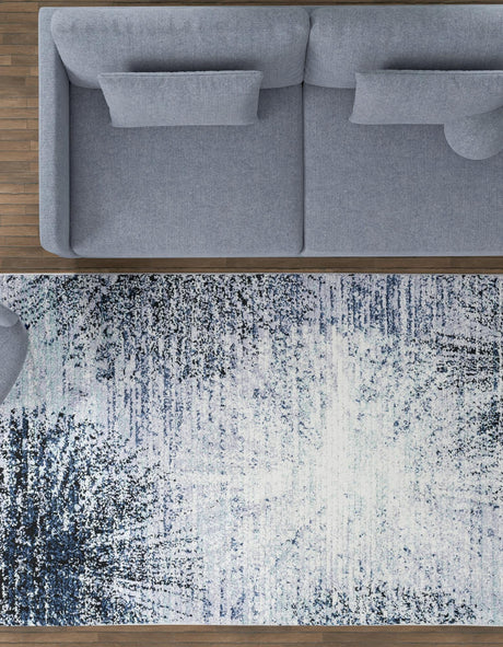 Blue and Gray 5' 3 x 8' Tucson Rectangle Area Rug 100% Polyester Unique Modern Carpet for Dining Rooms, Living Room, Bedrooms, Office Space for Sale at Rug Engine