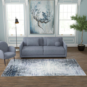 Blue and Gray 5' 3 x 8' Tucson Rectangle Area Rug 100% Polyester Unique Modern Carpet for Dining Rooms, Living Room, Bedrooms, Office Space for Sale at Rug Engine