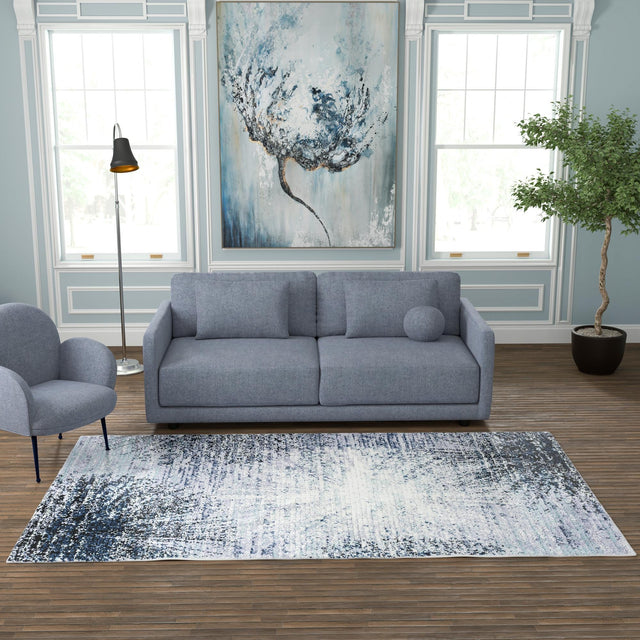 Blue and Gray 5' 3 x 8' Tucson Rectangle Area Rug 100% Polyester Unique Modern Carpet for Dining Rooms, Living Room, Bedrooms, Office Space for Sale at Rug Engine