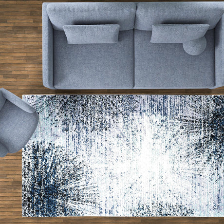 Blue and Gray 5' 3 x 8' Tucson Rectangle Area Rug 100% Polyester Unique Modern Carpet for Dining Rooms, Living Room, Bedrooms, Office Space for Sale at Rug Engine