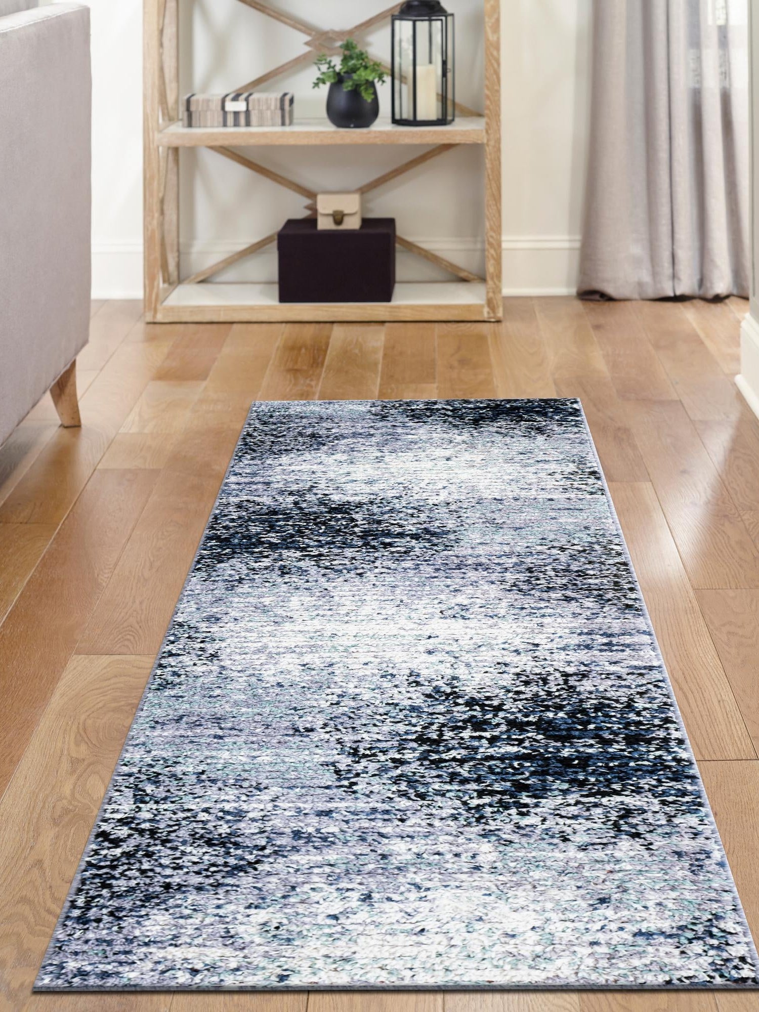 Blue and Gray 2' x 6' 1 Tucson Runner Area Rug 100% Polyester Unique Modern Carpet for Dining Rooms, Living Room, Bedrooms, Office Space for Sale at Rug Engine