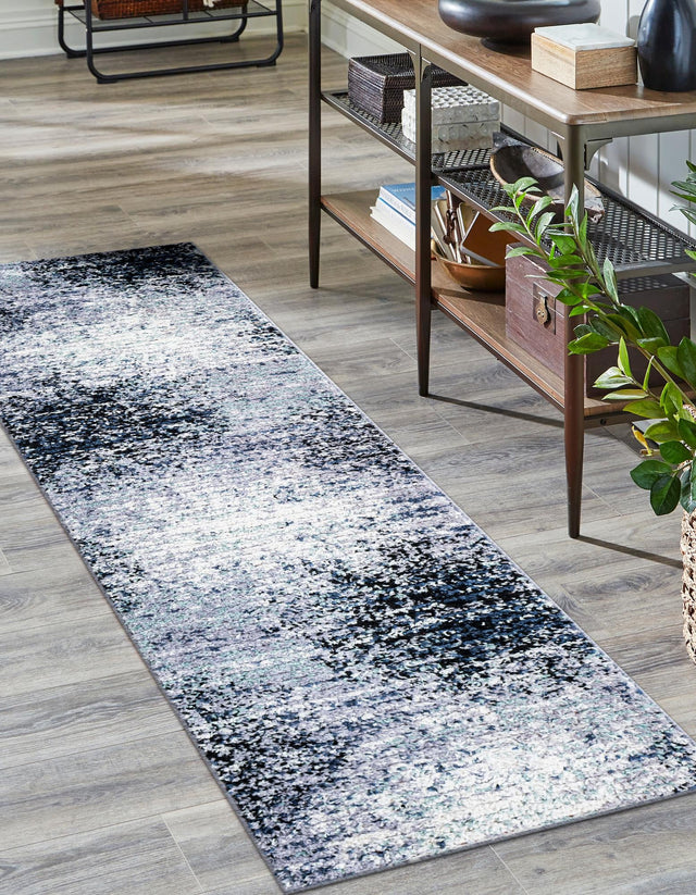 Blue and Gray 2' 7 x 12' Tucson Runner Area Rug 100% Polyester Unique Modern Carpet for Dining Rooms, Living Room, Bedrooms, Office Space for Sale at Rug Engine