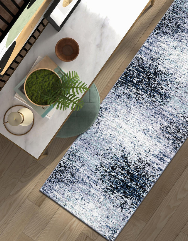 Blue and Gray 2' 7 x 12' Tucson Runner Area Rug 100% Polyester Unique Modern Carpet for Dining Rooms, Living Room, Bedrooms, Office Space for Sale at Rug Engine
