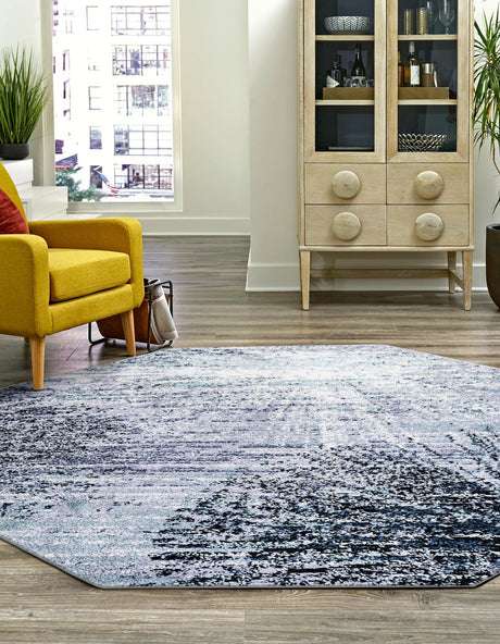 Blue and Gray 7' 1 x 7' 1 Tucson Octagon Area Rug 100% Polyester Unique Modern Carpet for Dining Rooms, Living Room, Bedrooms, Office Space for Sale at Rug Engine