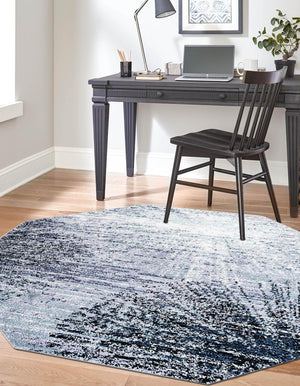 Blue and Gray 7' 1 x 7' 1 Tucson Octagon Area Rug 100% Polyester Unique Modern Carpet for Dining Rooms, Living Room, Bedrooms, Office Space for Sale at Rug Engine